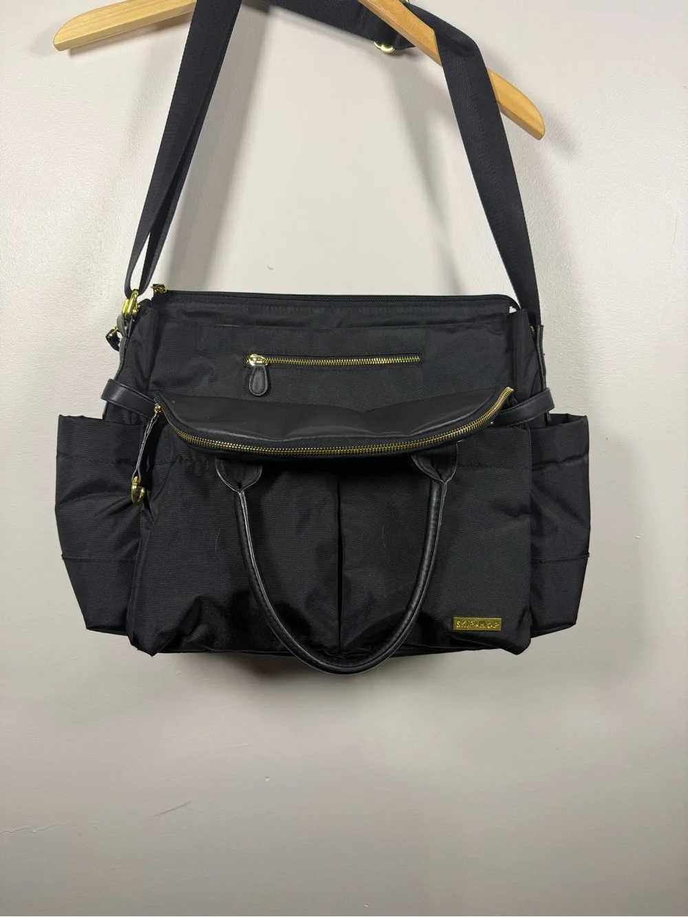 Skip Hop Black Convertible Baby Bag Tote with Gold Hardware